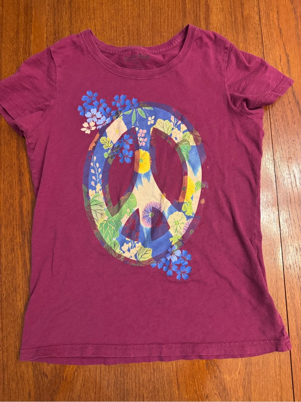 Lucky Brand  Floral Peace Sign Short Sleeve Tee